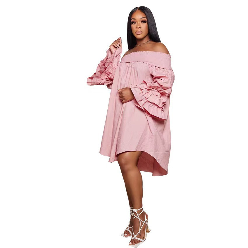 Women Sexy off the Shoulder Ruffle Sleeve Dress