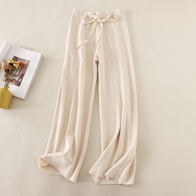 Knitted Thick Wide Leg Pants Women Autumn Winter High Waist Loose Drooping Straight Casual