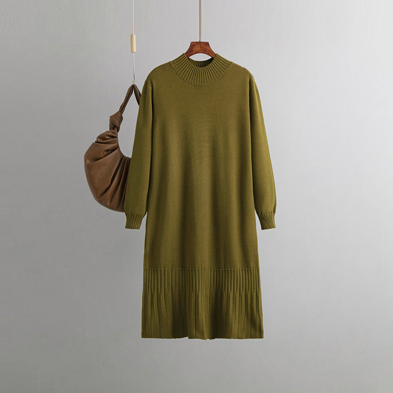 Autumn Winter With Coat Mid Length Base Knitting Dress Loose Slimming Half Turtleneck Sweater Dress