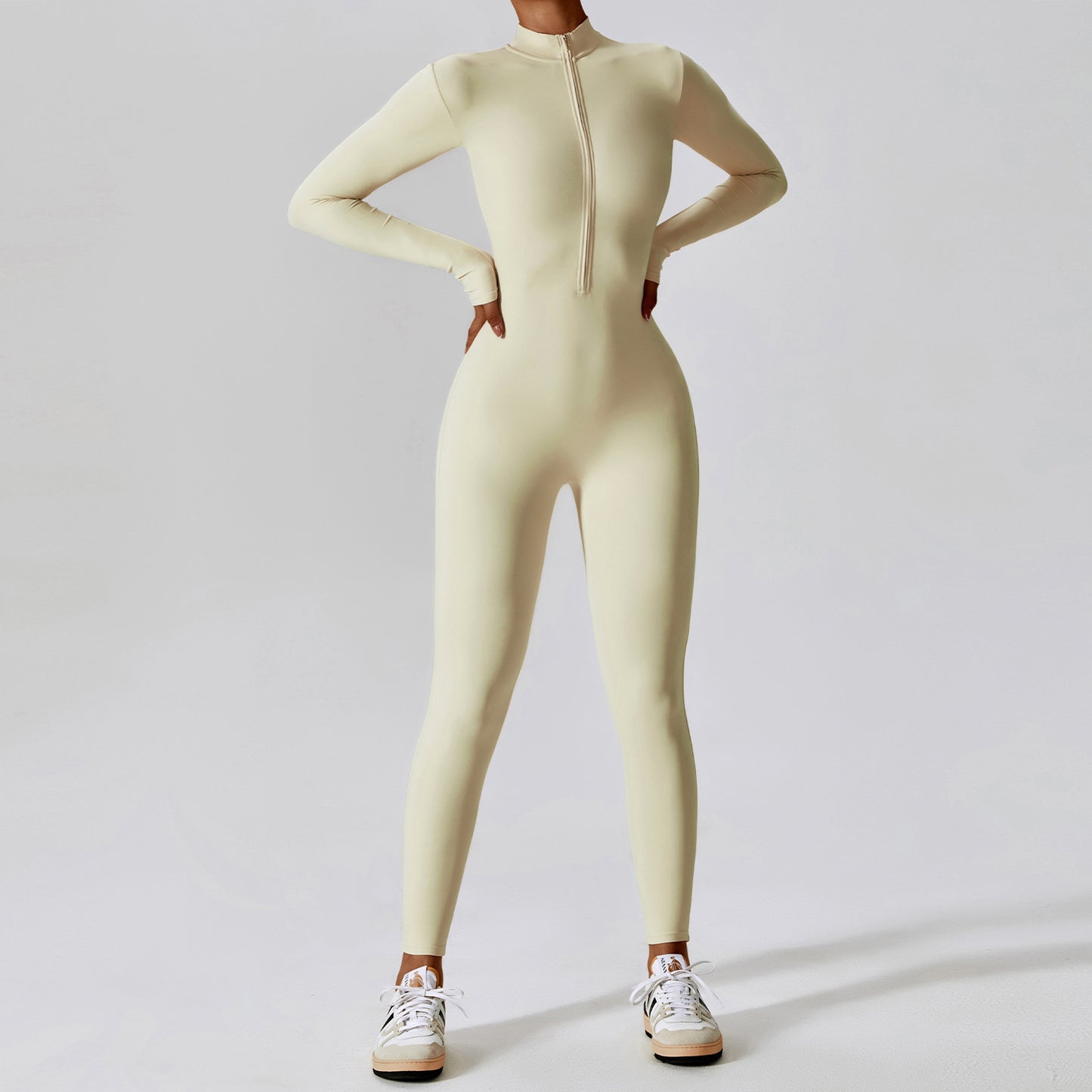 Zipper Nude Feel Long Sleeve Yoga Jumpsuit High Strength Fitness One Piece Tights