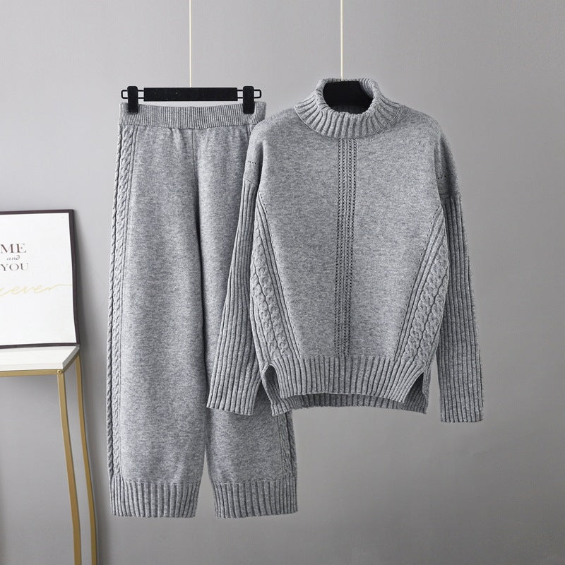 Turtleneck Pullover Thickened Knitting Sweater Casual Set