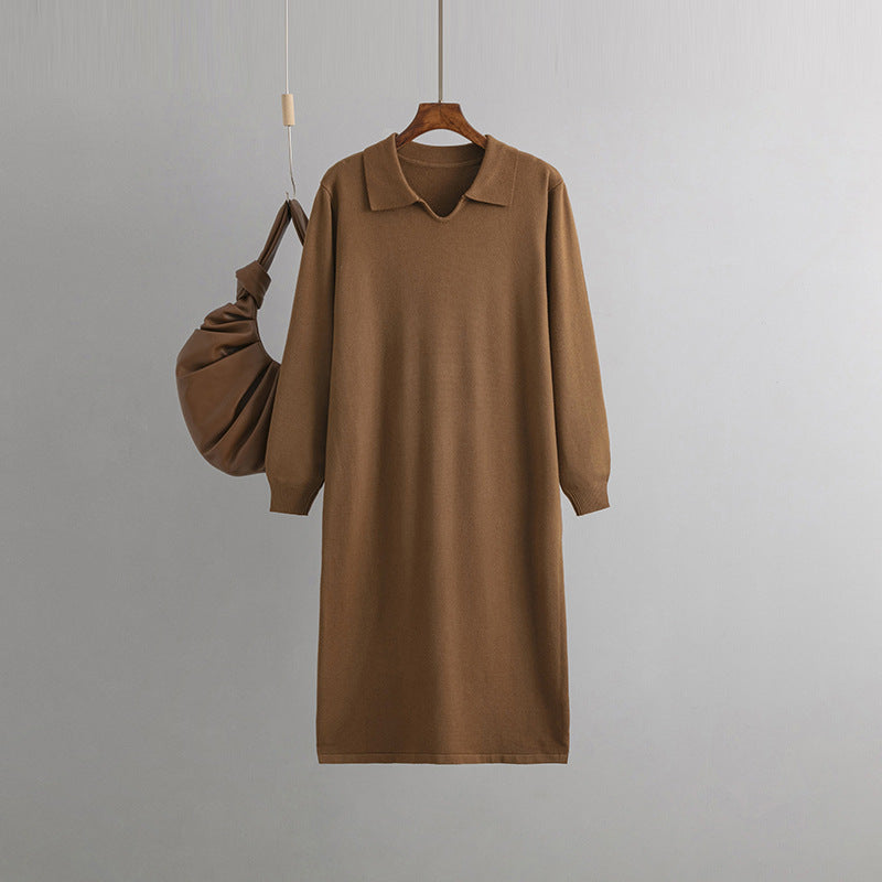 Women Clothing V neck Loose Solid Color Idle Overknee Sweater Dress Women Autumn Winter Dress