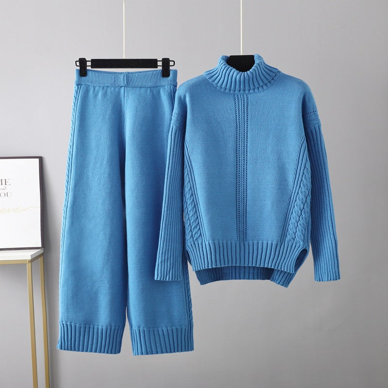 Turtleneck Pullover Thickened Knitting Sweater Casual Set