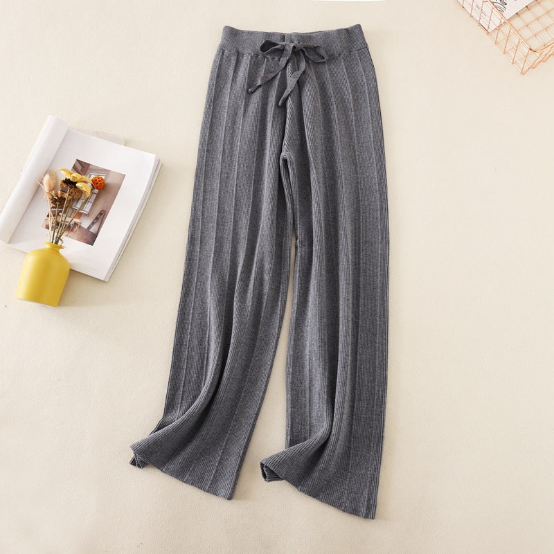 Knitted Thick Wide Leg Pants Women Autumn Winter High Waist Loose Drooping Straight Casual