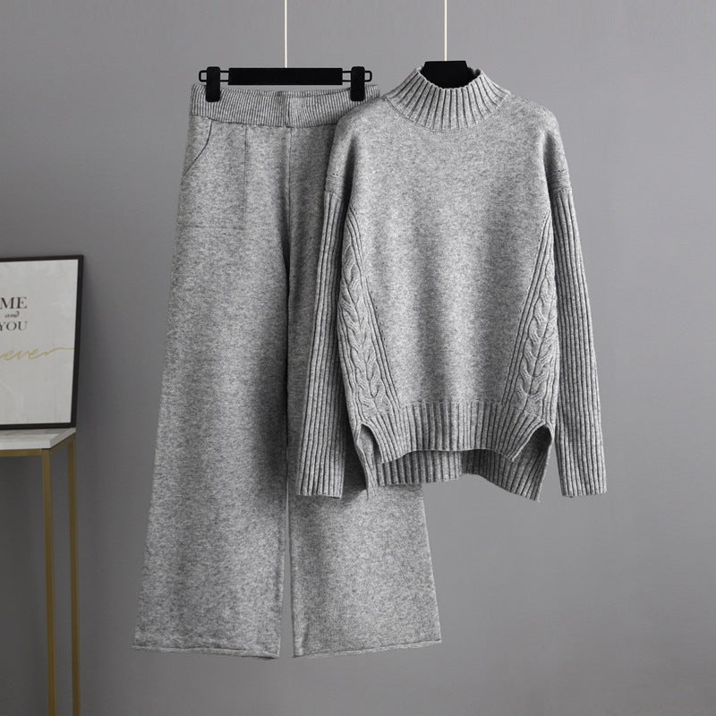 Autumn Winter Fashionable Stylish Sweater Suit Drape Knit Wide Leg Pants two piece set Women