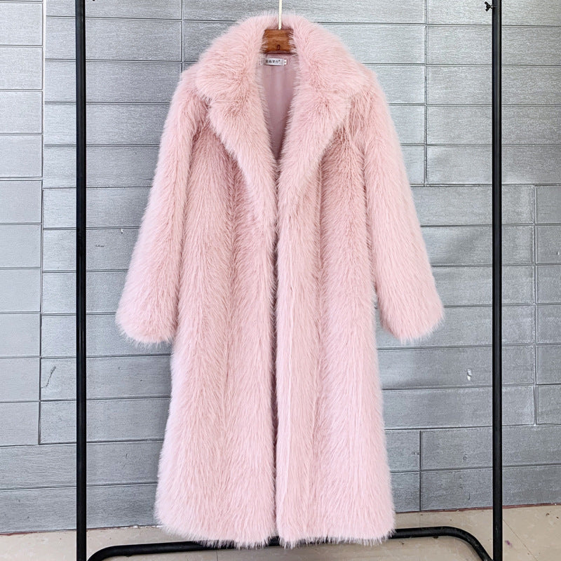 Women Long Toka Collar Coat Overcoat  Wool Faux Fur Coat