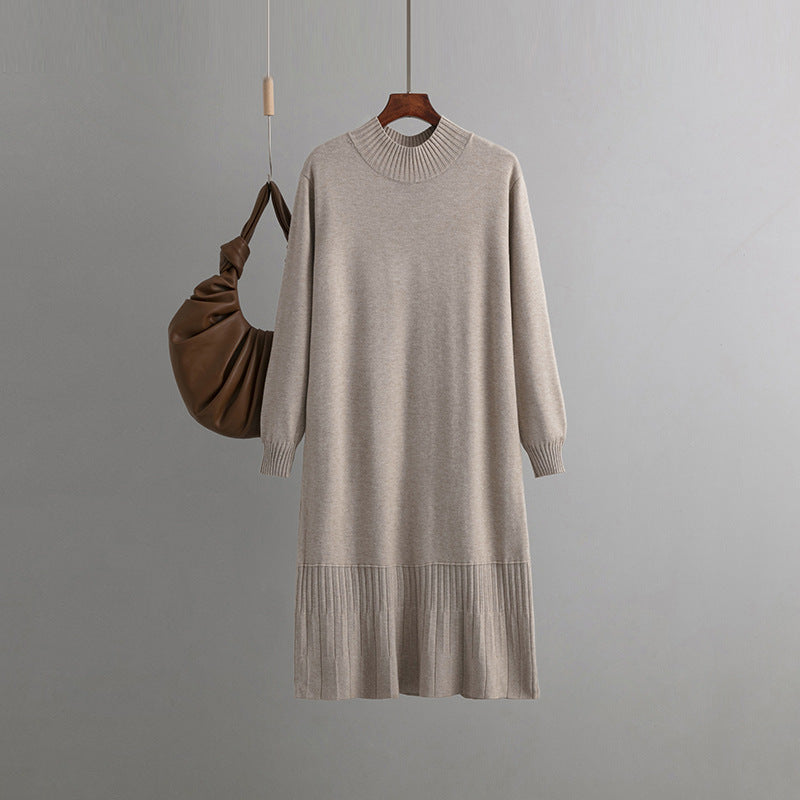 Autumn Winter With Coat Mid Length Base Knitting Dress Loose Slimming Half Turtleneck Sweater Dress