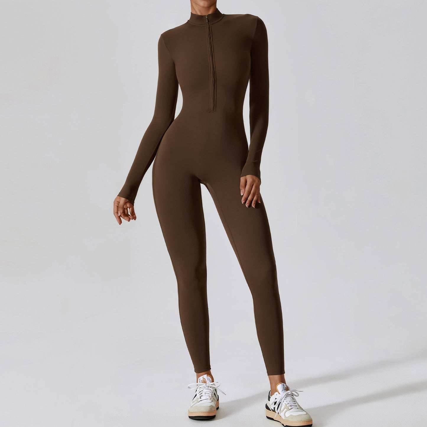 Zipper Nude Feel Long Sleeve Yoga Jumpsuit High Strength Fitness One Piece Tights