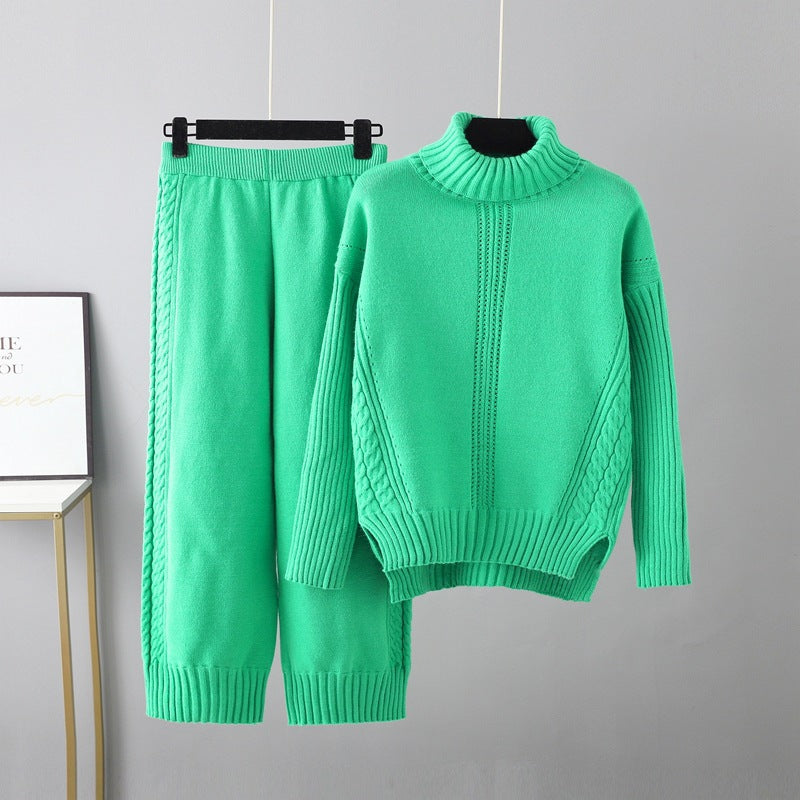 Turtleneck Pullover Thickened Knitting Sweater Casual Set