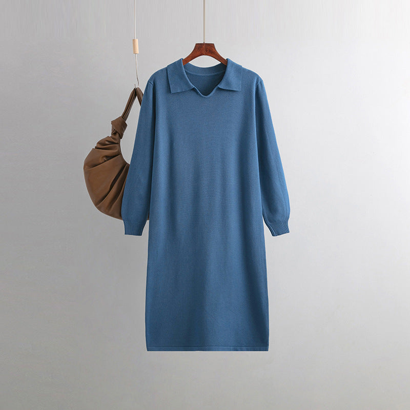 Women Clothing V neck Loose Solid Color Idle Overknee Sweater Dress Women Autumn Winter Dress