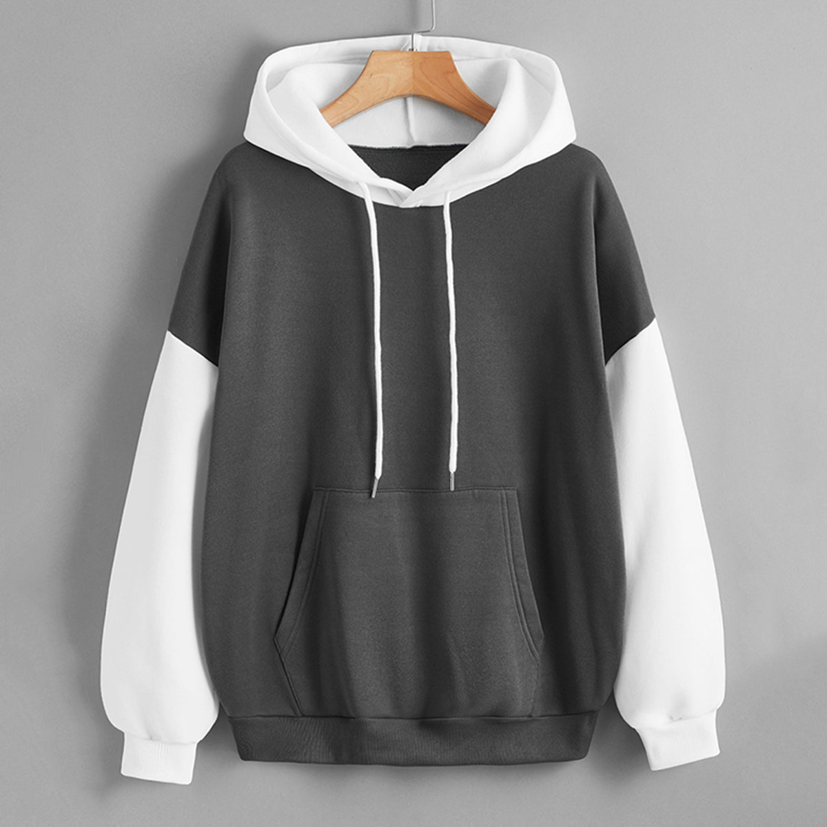 Fleece Lined Thickened Hooded Color Matching Hoodie Women Fashionable Autumn Winter Korean Contrast Color  Delivery