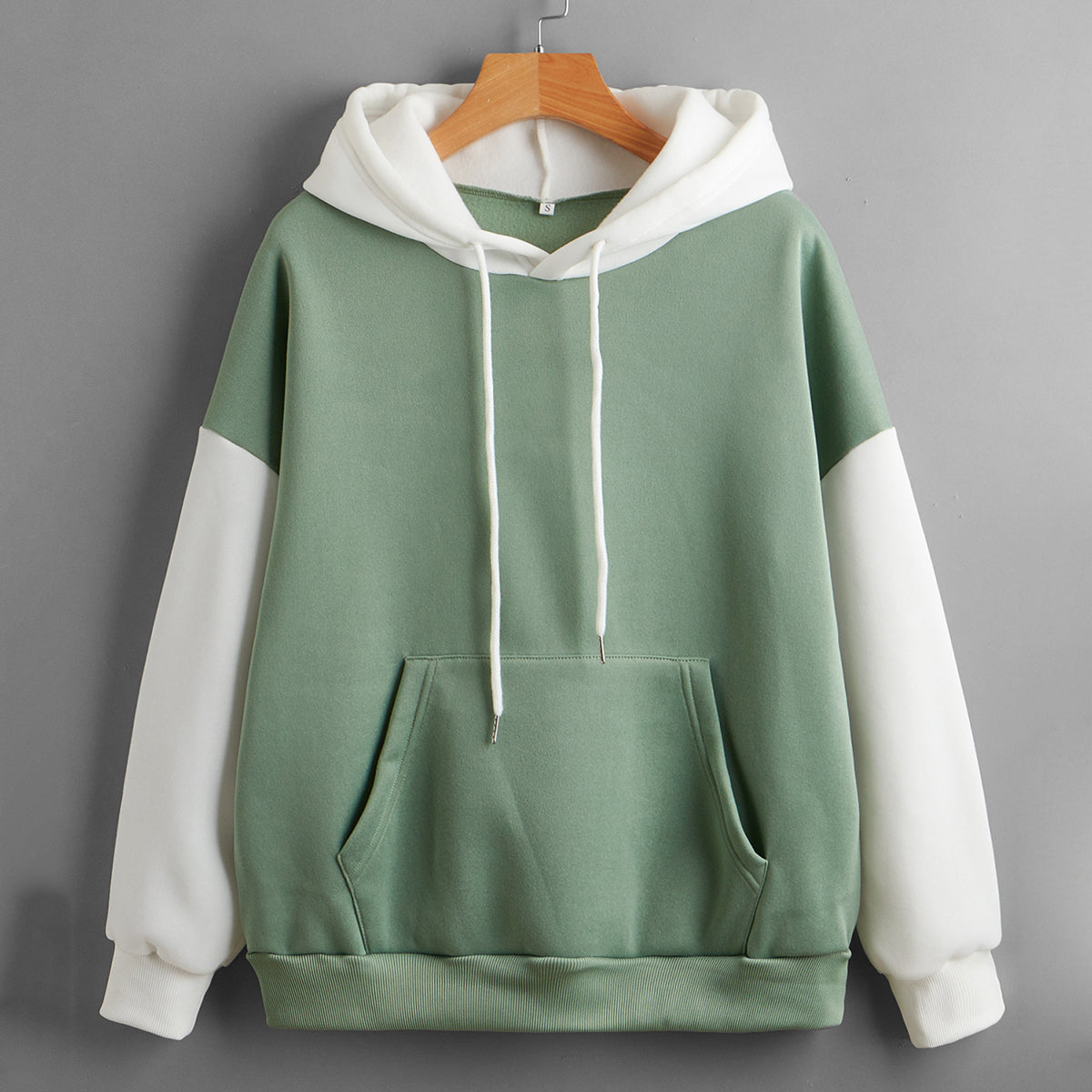 Fleece Lined Thickened Hooded Color Matching Hoodie Women Fashionable Autumn Winter Korean Contrast Color  Delivery