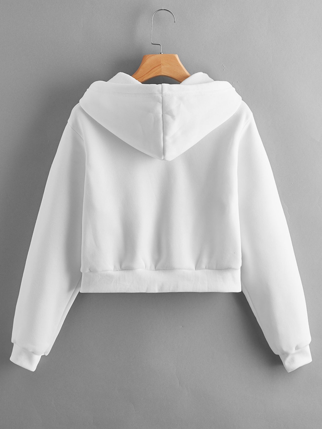 Autumn Street Hipster Hooded Short  Cotton White round Neck Cute Solid Color Pullover Hoodie