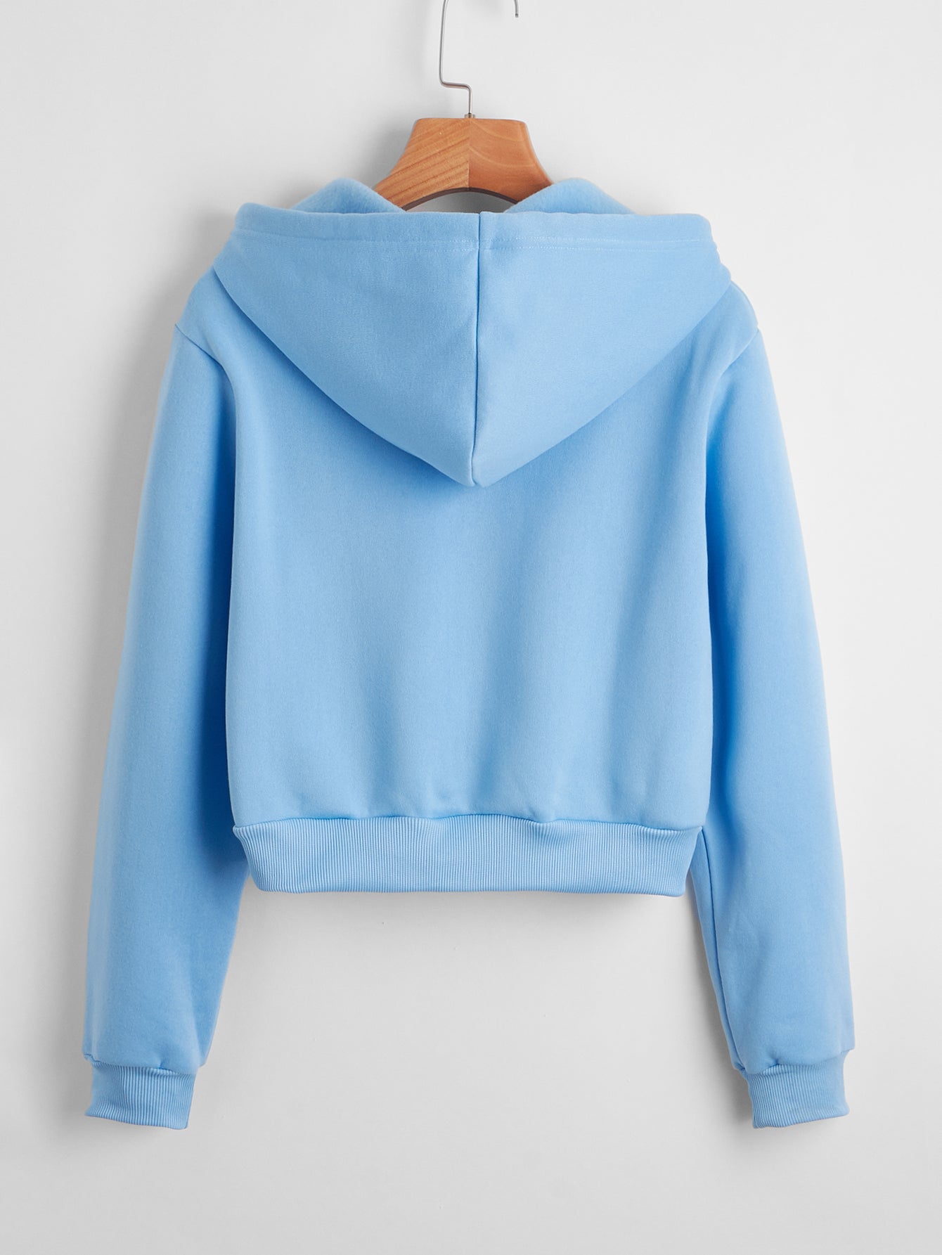 Autumn Street Hipster Hooded Short  Cotton White round Neck Cute Solid Color Pullover Hoodie