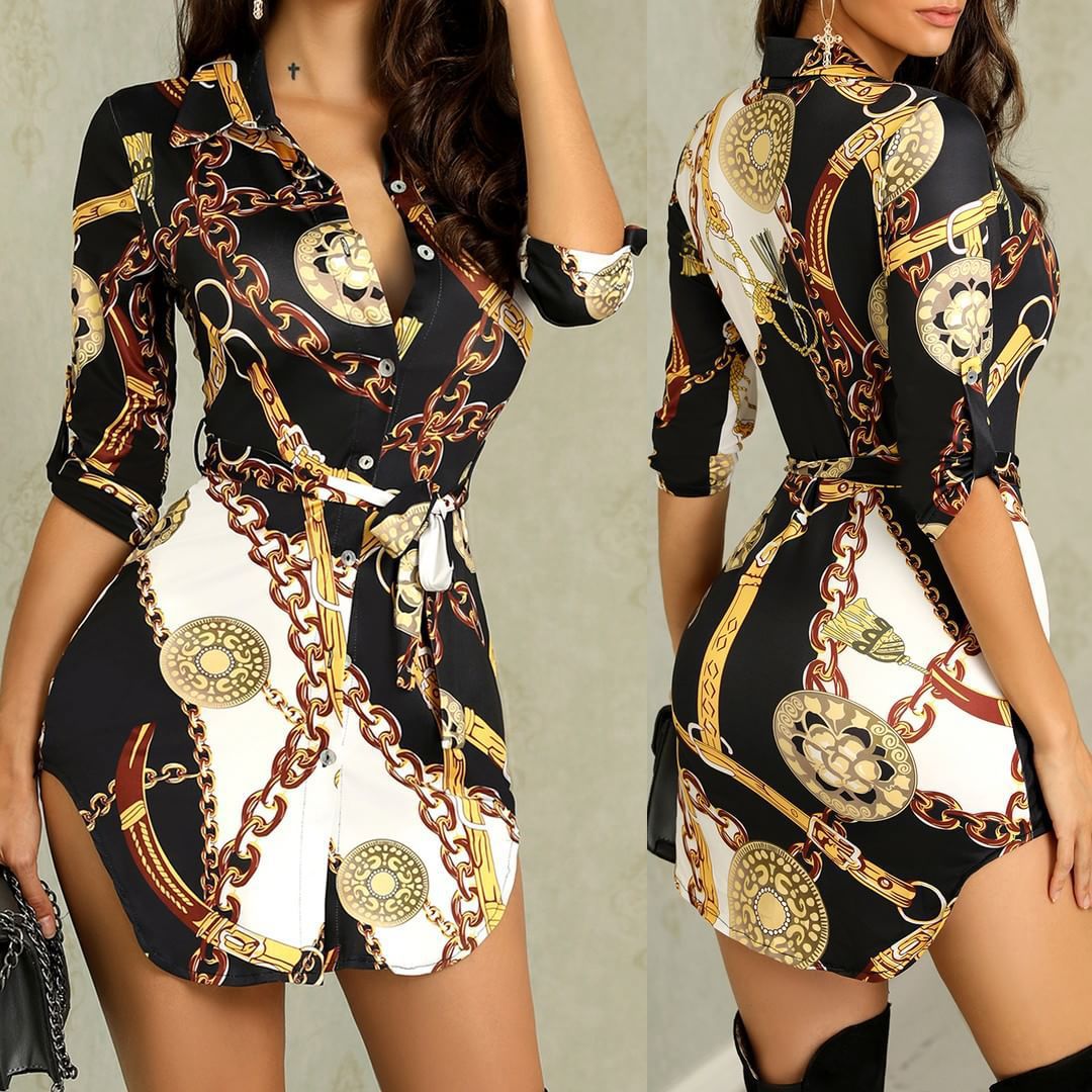 Butterfly Dress Autumn Winter Sexy Gold Necklace  Printed Dress