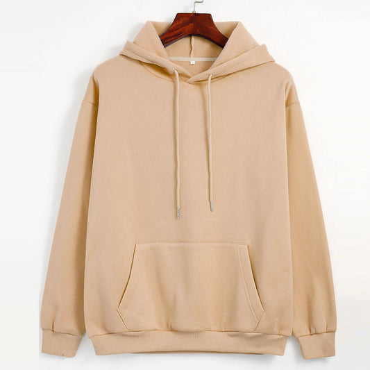 Spring Autumn Thickened Fleece Lined Solid Color  Women  Hooded  Sports Thin Section Loose Trendy Women Hoodie