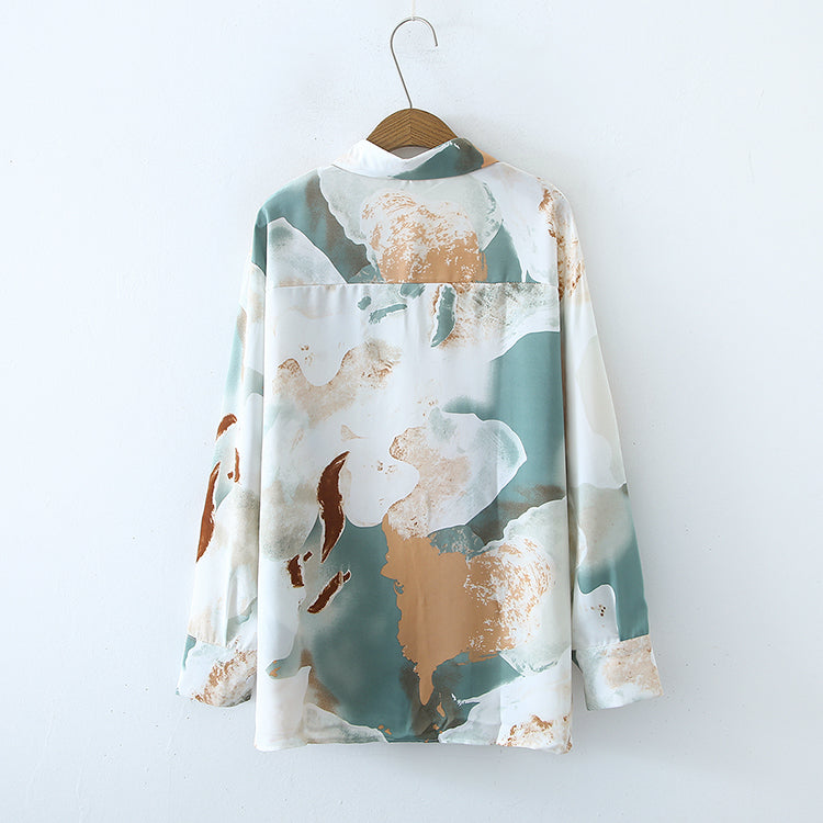 Women Spring Fall Casual Collared Long Sleeve Printed Shirts