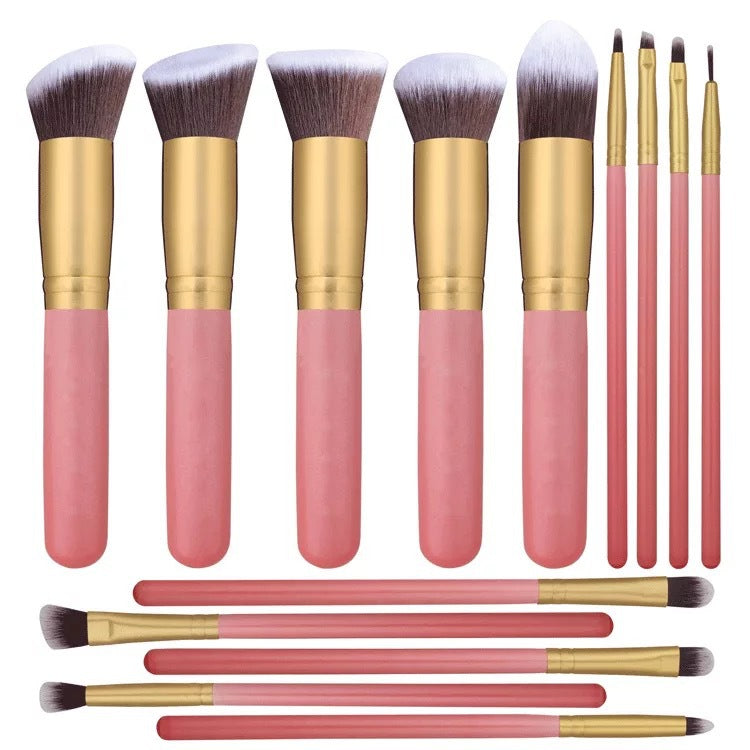 14 Makeup Brush Set Rose Gold Novice Makeup Brush Loose Powder Brush Wooden Handle Makeup Brush