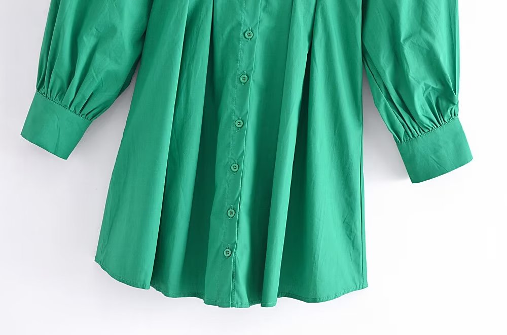 Fall Vacation Green Women Clothing Urban Casual Waist Tight Shirt Long Sleeve Slim Dress