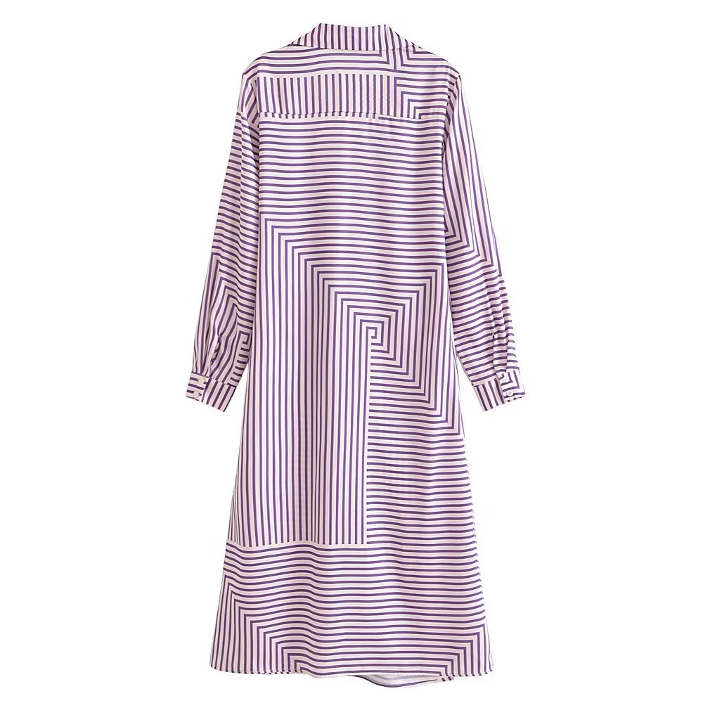 Autumn Women Striped Stitching Stomach Blanket Lace up Long Sleeve Dress