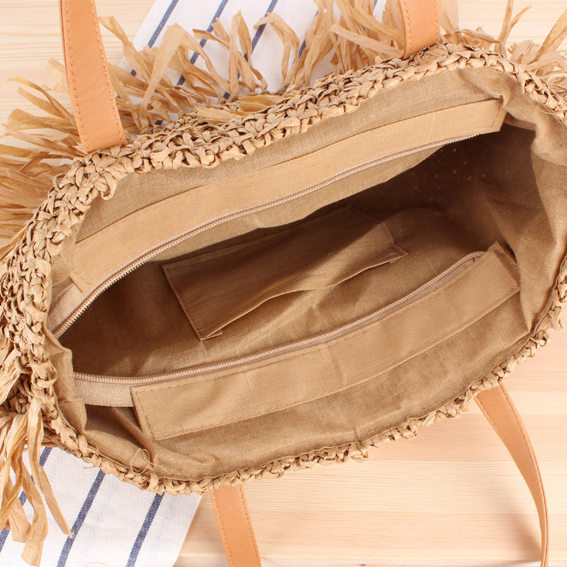 Semicircle Tassel Shoulder Straw Bag Panicle Paper Woven Bag Beach Bag Women Bag