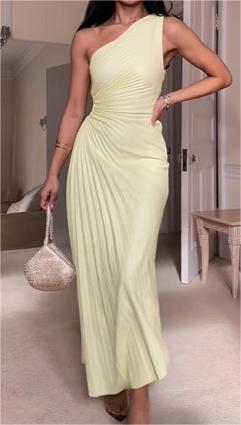 Women Clothing One Shoulder Pleated Color Light Color Series Irregular Asymmetric Dress