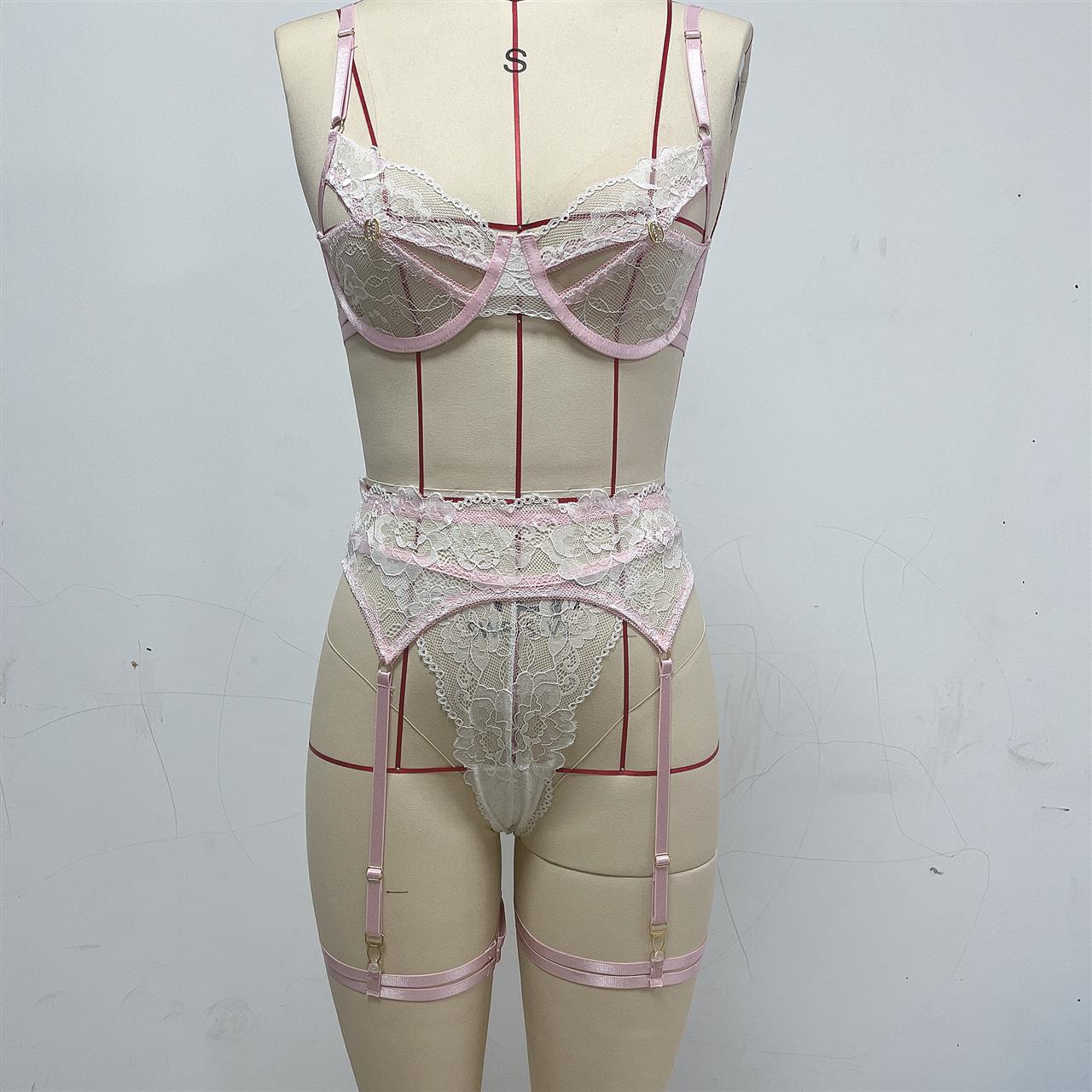 Patchwork Lace Waist Seal Sexy Bra Set Underwear Women