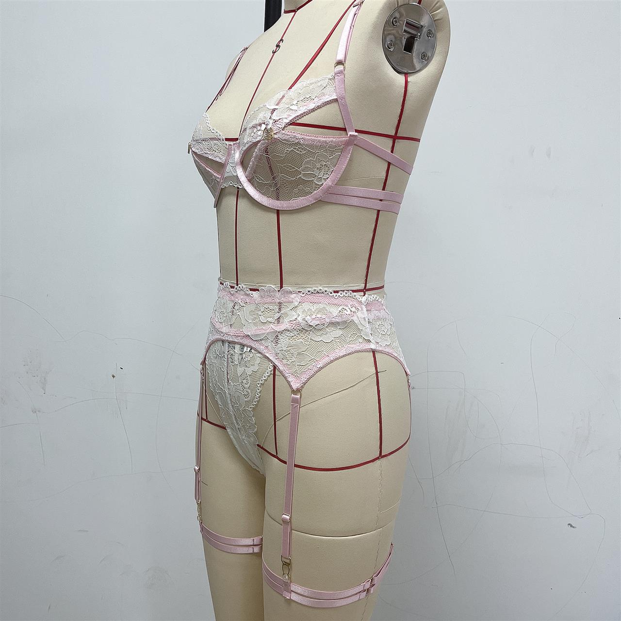 Patchwork Lace Waist Seal Sexy Bra Set Underwear Women