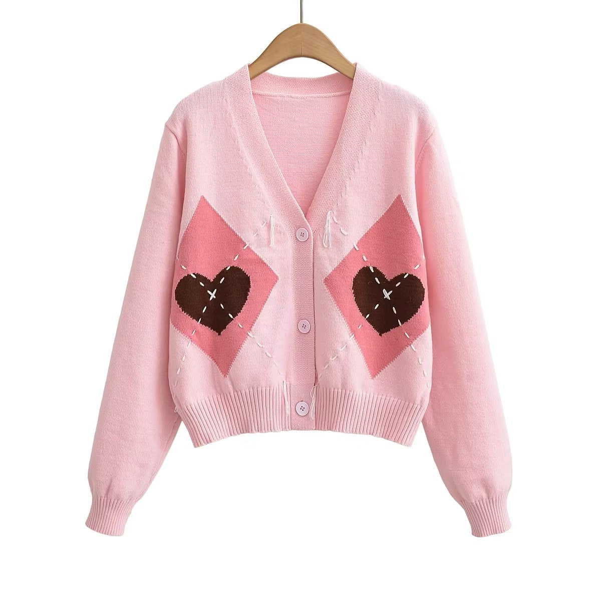 Autumn Women Clothing Love Rhombus Pattern Knitted Cardigan Coat