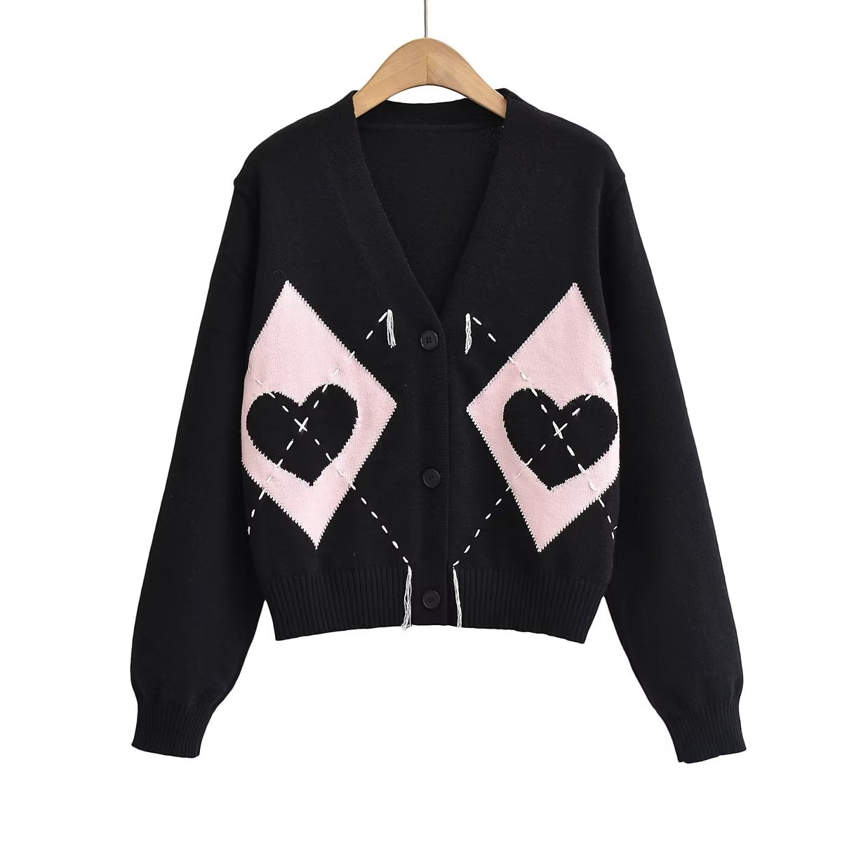 Autumn Women Clothing Love Rhombus Pattern Knitted Cardigan Coat