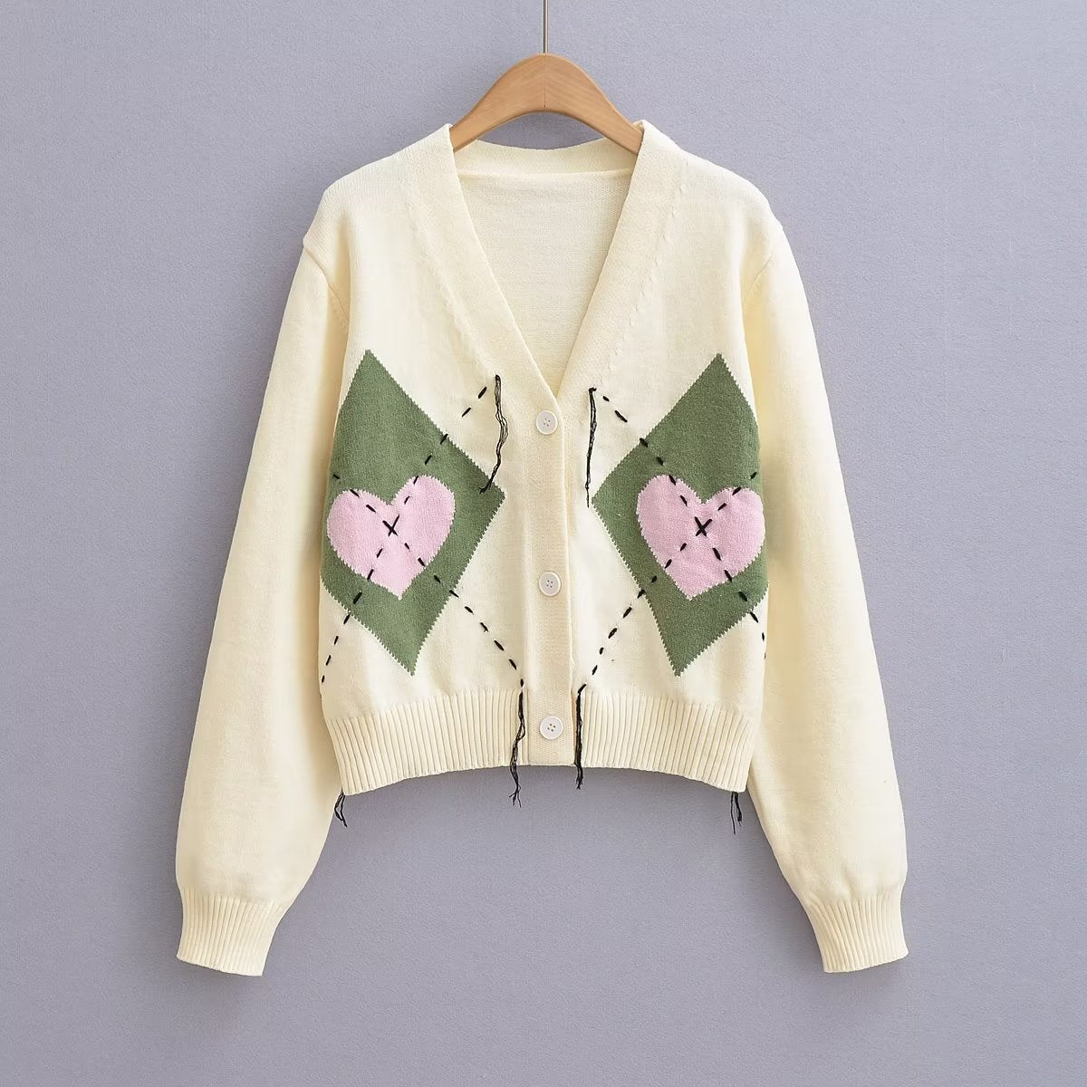 Autumn Women Clothing Love Rhombus Pattern Knitted Cardigan Coat