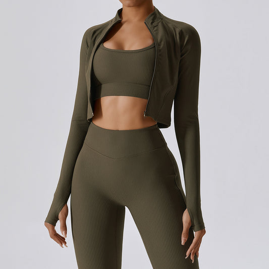 Long Sleeved Yoga Coat Thread Zipper Workout Clothes Top Women Running Exercise Coat