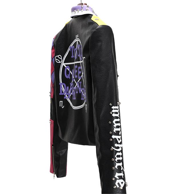 Motorcycle Clothing Leather Coat Women Coat Punk Rock Printing Color Contrast Leather Coat