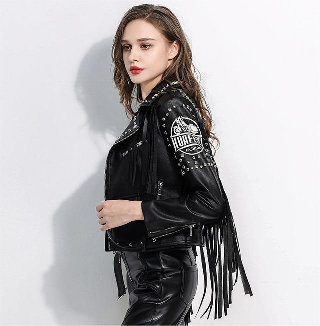 Personality Rivet Tassel Harley Motorcycle Leather Jacket Coat