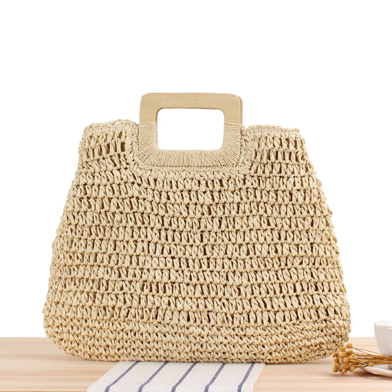 Portable Hollow Out Cutout Straw Bag Seaside Vacation Beach Bag