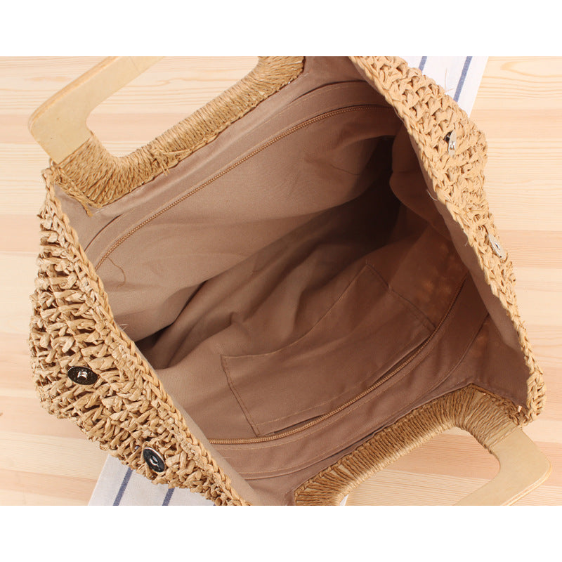 Portable Hollow Out Cutout Straw Bag Seaside Vacation Beach Bag