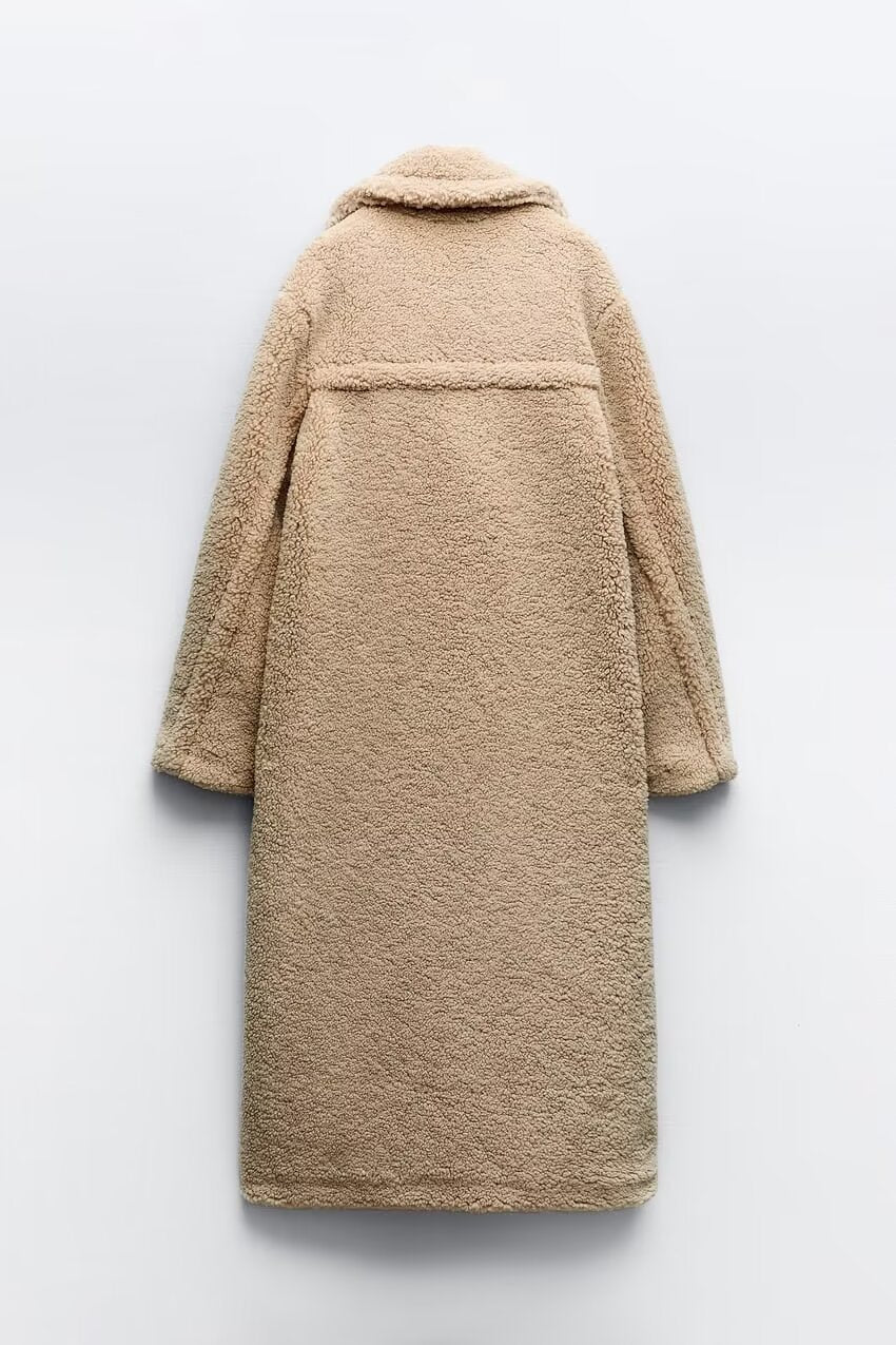 Collared Thickening Mid Length Lamb Wool Long Overcoat Outerwear