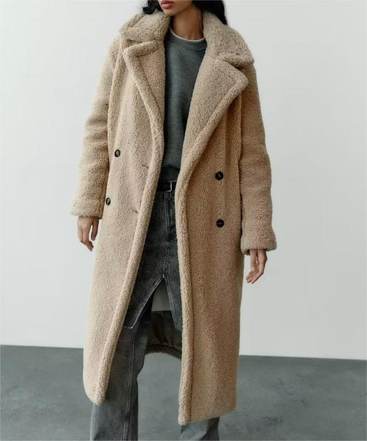 Faux Fur Particles Wool Coat Long Coat Teddy Bear Faux Fur Long Coat