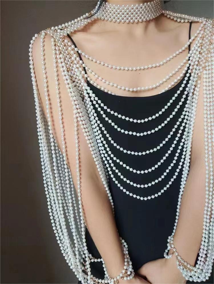 Ornament Pearl Bra Multi Layer Handmade Beaded Back Chain Dress Blouse Bridal Shawl Wedding Accessories