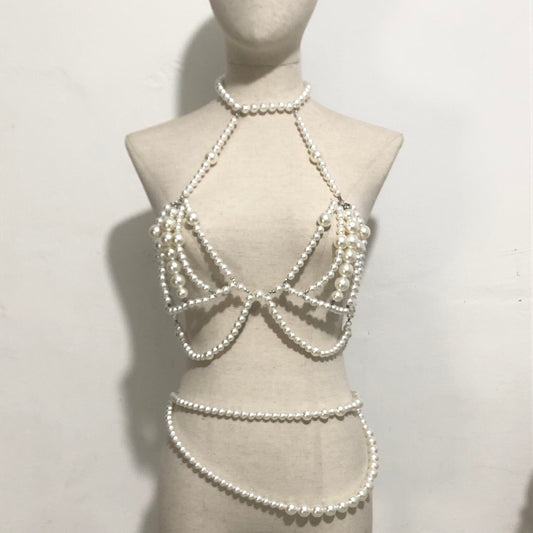 Pearl Body Cha Sexy Backless Chest Necklace Sexy Bikini Chain Women Outer Wear Clothing Waist Chain Handmade