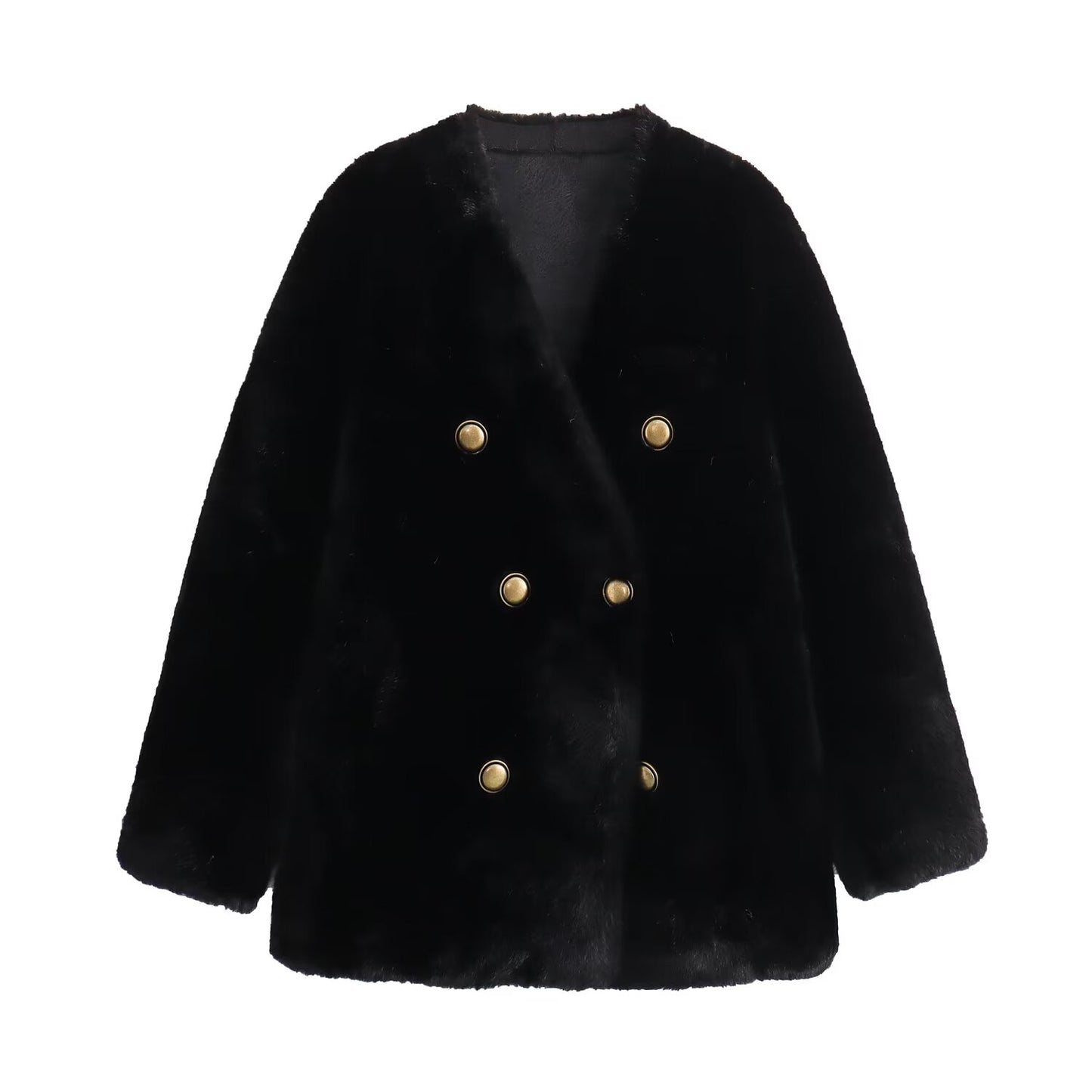 Winter Women Clothing Mink like Faux Shearling Jacket V neck Long Coat