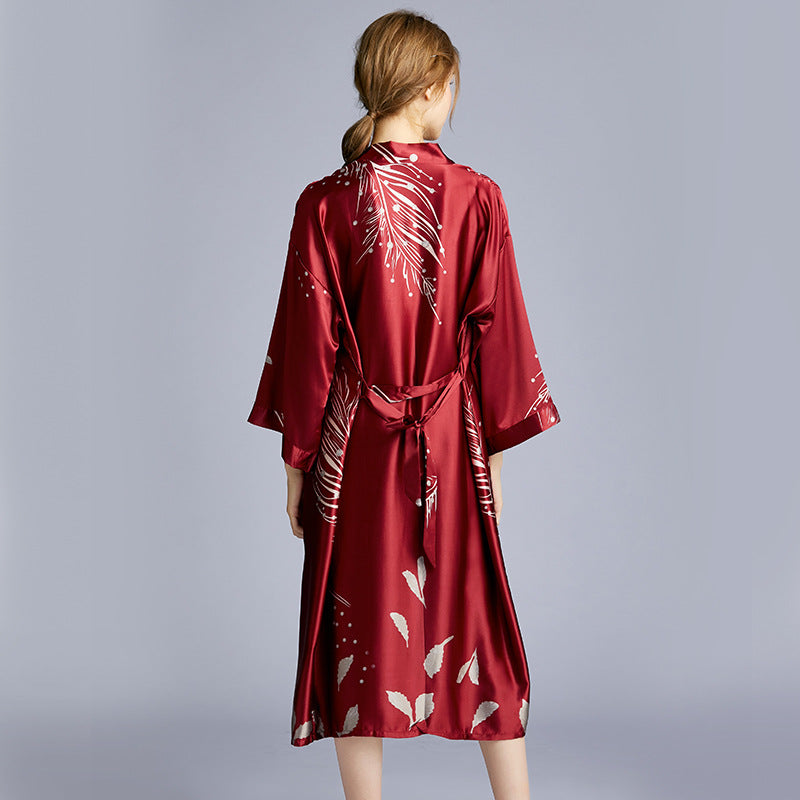 Silk Wedding Pajamas Women Ice Silk Long Bridesmaid Dress Red Bridal Gown Home Nightgown
