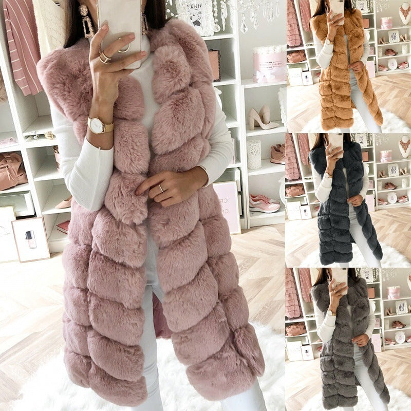New Faux Fur Long Vest Cotton-Padded Coat Thickened Long