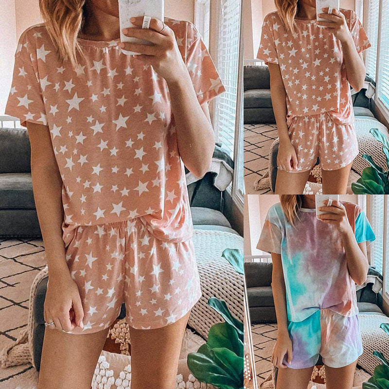 Summer New Printed Pajamas Two-Piece Set Home Wear Suit