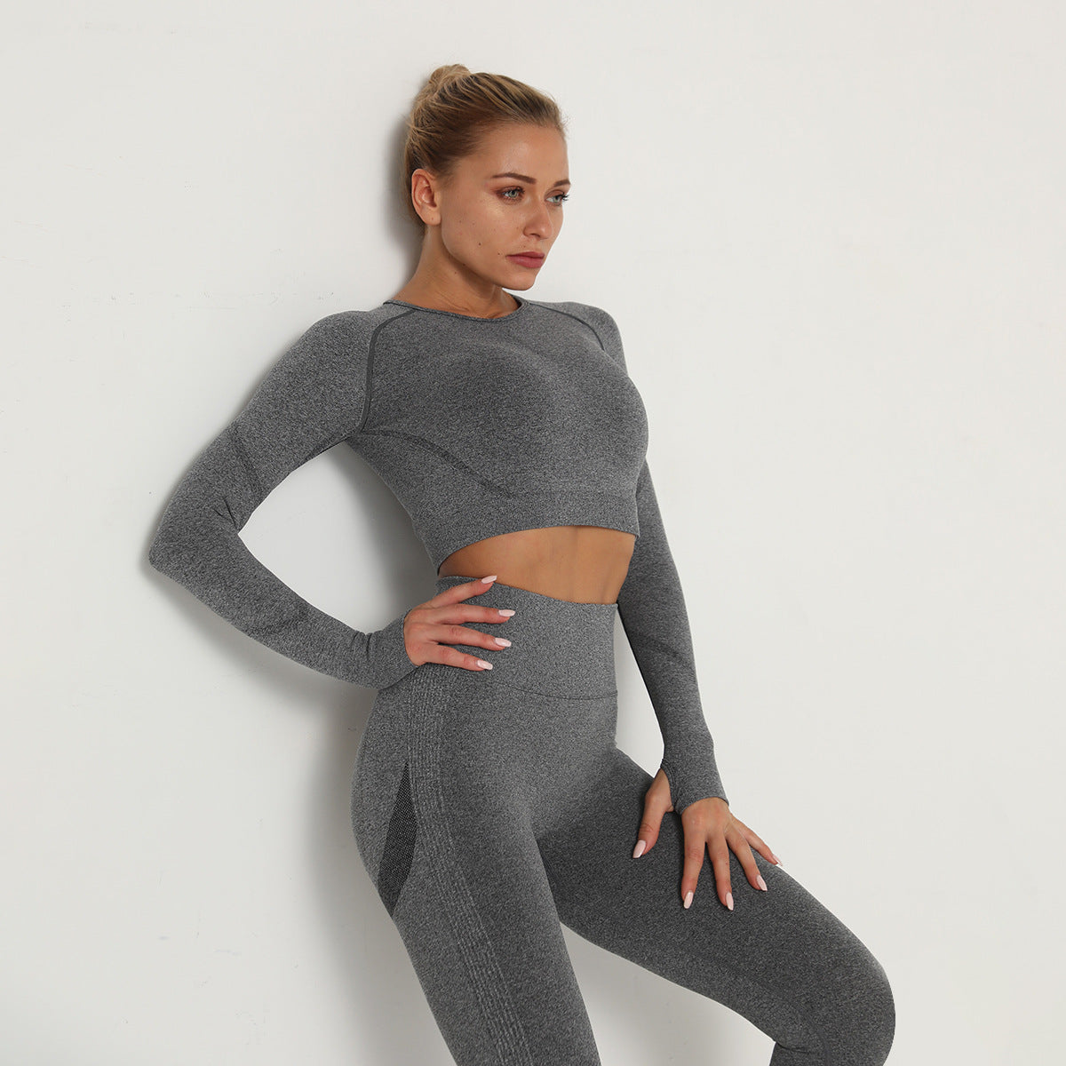 Clothes Long Sleeve High Elastic Pleated Quick-Drying Long Sleeve Fitness Yoga Wear Top
