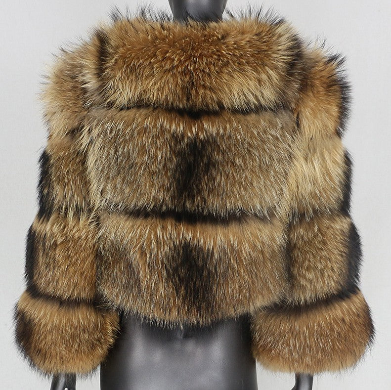 Fur Coat Imitation Raccoon Fur Fur Short Stitching Jacket Long-Sleeved Womens Clothing