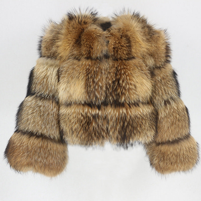 Fur Coat Imitation Raccoon Fur Fur Short Stitching Jacket Long-Sleeved Womens Clothing