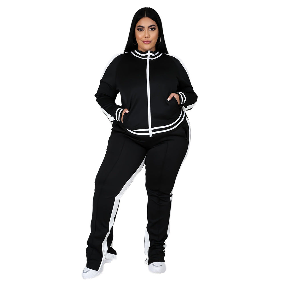 Plus Size Plus Size Fall Winter Long-Sleeved Trousers Solid Color Characteristic Casual Sports Women Suit