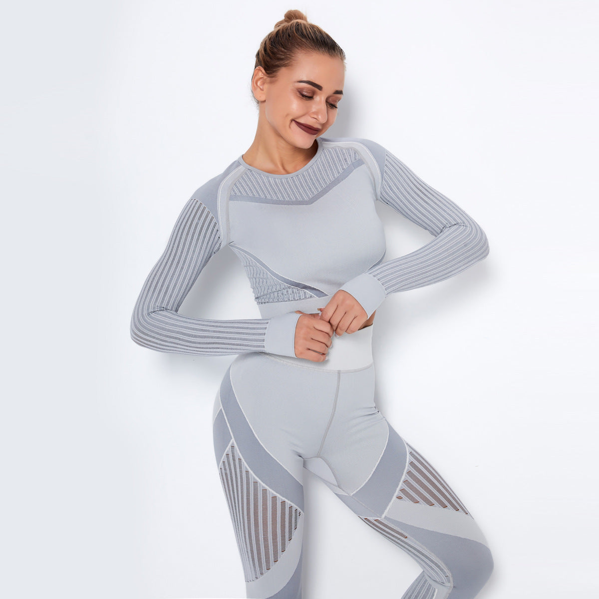 New Sports Skinny Hollow out Plastic Top Quick-Drying Running Yoga Clothes Seamless Workout Long Sleeve