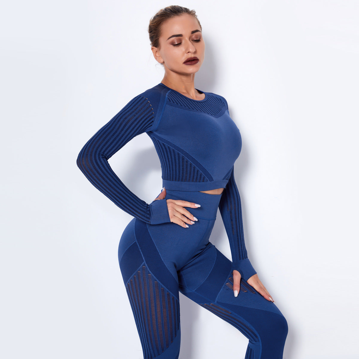 New Sports Skinny Hollow out Plastic Top Quick-Drying Running Yoga Clothes Seamless Workout Long Sleeve